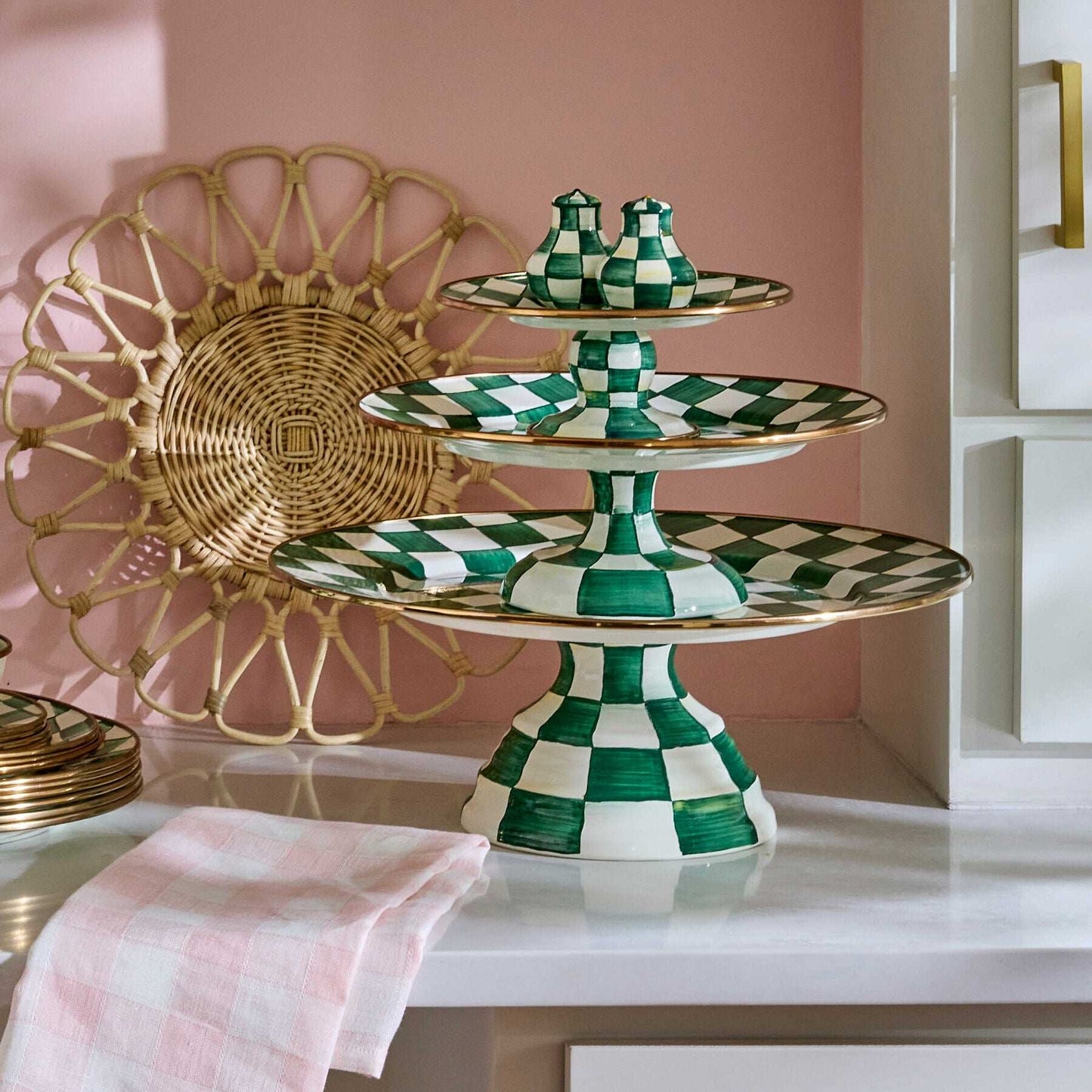 Emerald Check Small Pedestal Platter