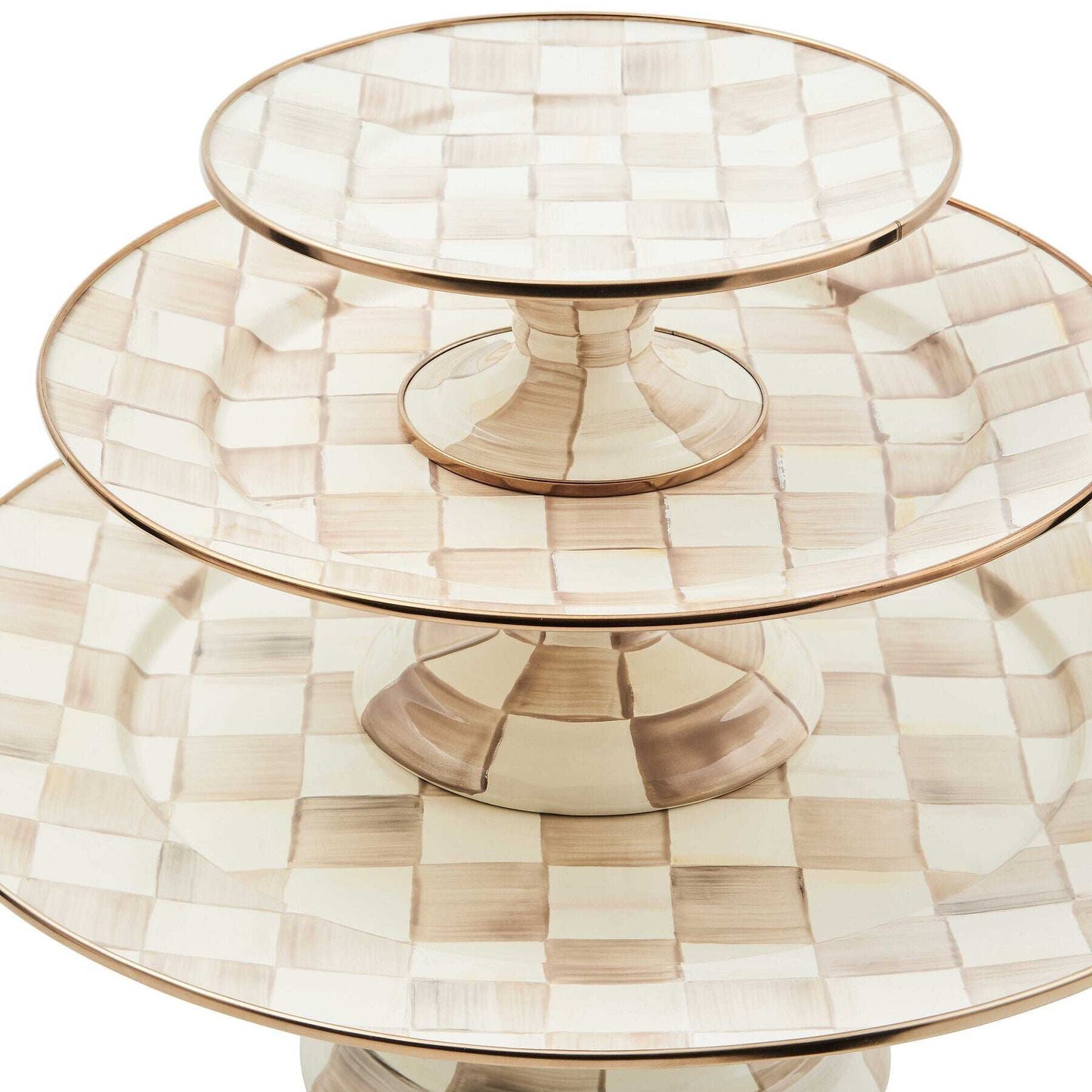 Mocha Check Mini Pedestal Platter by Mackenzie-Childs