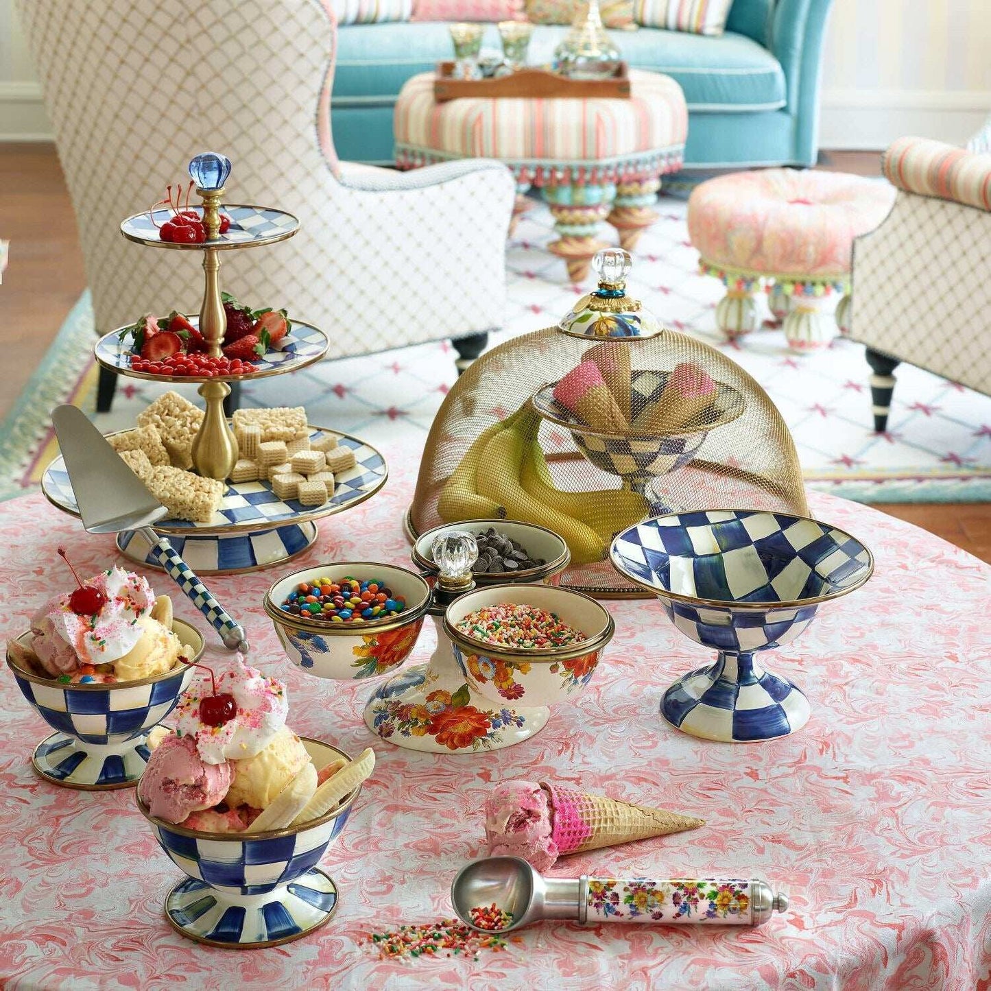 MacKenzie-Childs Royal Check Ice Cream Dish