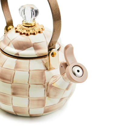 Mocha Check Whistling Tea Kettle by MacKenzie-Childs