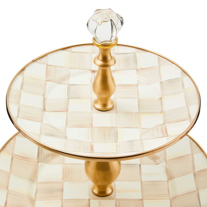 Mocha Check Two Tier Sweet Stand by MacKenzie-Childs