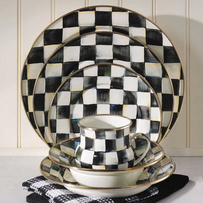 Luxury Dining - Courtly Check Enamel Dinner Plate by Mackenzie Childs