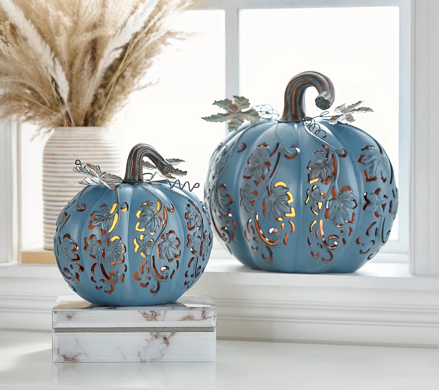🎉Limited Time Promotion💝Buy 2 Get 2 FREE✨Set of 2 Indoor/Outdoor Illuminated Pumpkins and Oversized Lit Gourd by Valerie