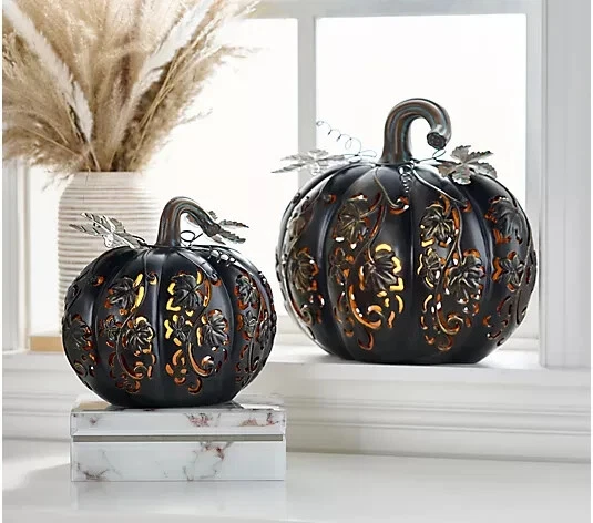 🎉Limited Time Promotion💝Buy 2 Get 2 FREE✨Set of 2 Indoor/Outdoor Illuminated Pumpkins and Oversized Lit Gourd by Valerie
