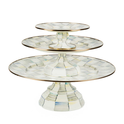 Luxury Dining Sterling Check Enamel Pedestal Platter - Small