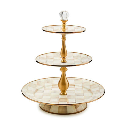 Mocha Check Three Tier Sweet Stand by MacKenzie-Childs