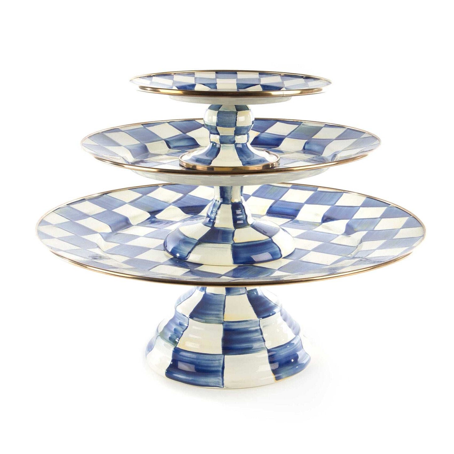 Luxury Royal Check Enamel Dining Pedestal Platter - Small