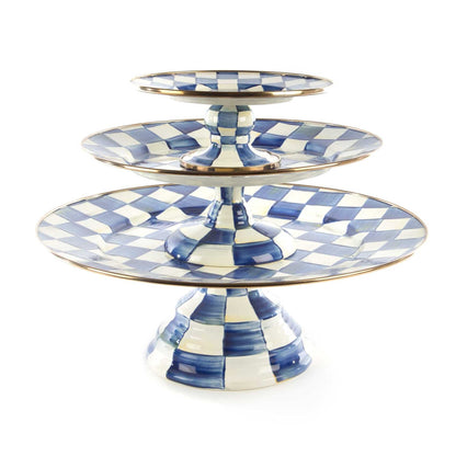 Luxury Royal Check Enamel Dining Pedestal Platter - Small