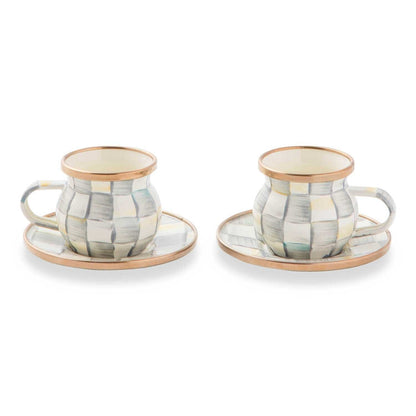 Sterling Check Enamel Espresso Cup & Saucer Set
